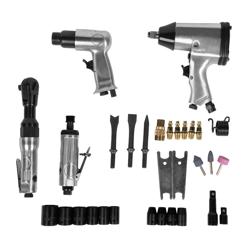 XINXING XQ-T09 34PC AIR TOOL KIT, 1/2" AIR IMPACT 3/8" RATCHET, 150MM HAMMER 1/4" GRINDER, WITH ACCESSORIES, BMC SET